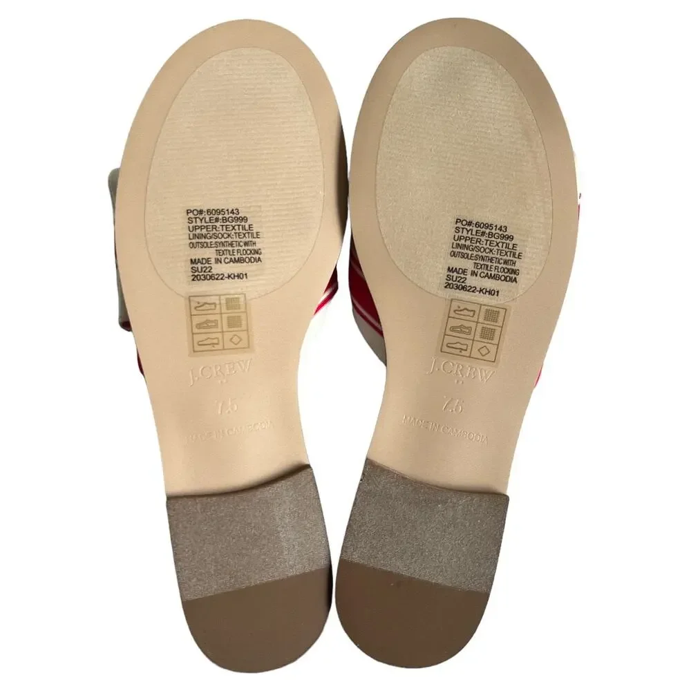 J.Crew Red Ivory Stripe Print Knot Slide Sandals, US7.5